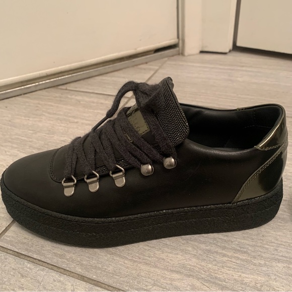 Brunello Cucinelli black leather platform sneakers with Monili detail size 7.5 - Picture 3 of 8
